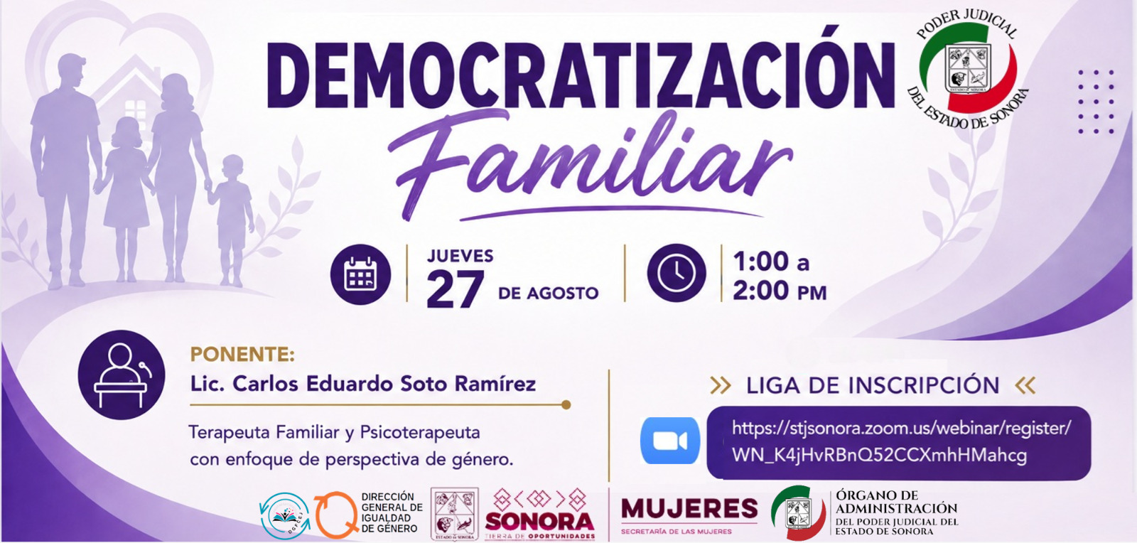 Banner de la conferencia Democratización Familiar